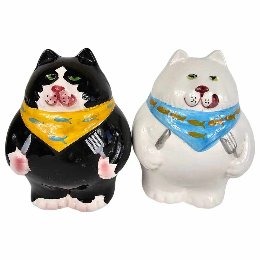 Vintage Fat Cat Salt and Pepper Shakers Set 1992 Home Etc by Clay Art